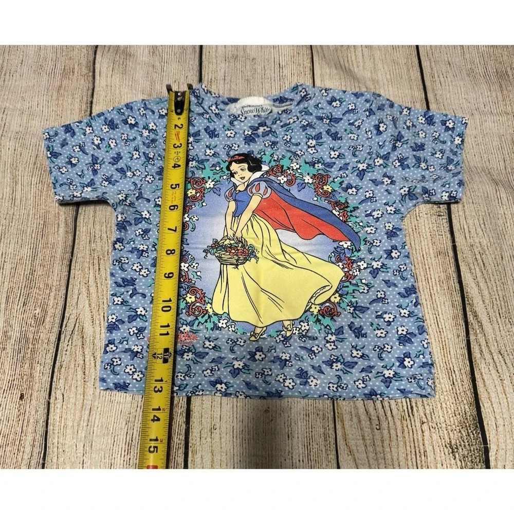 Vintage Snow White and the Seven Dwarfs Blue Floral Vibrant T-Shirt Sz 3T TubB8